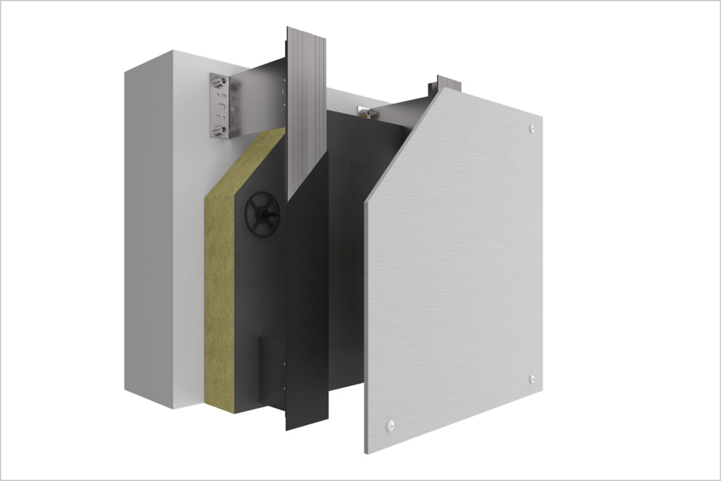 Eclaté système d'ITE sur façade ventilé StoVentec FibreCement