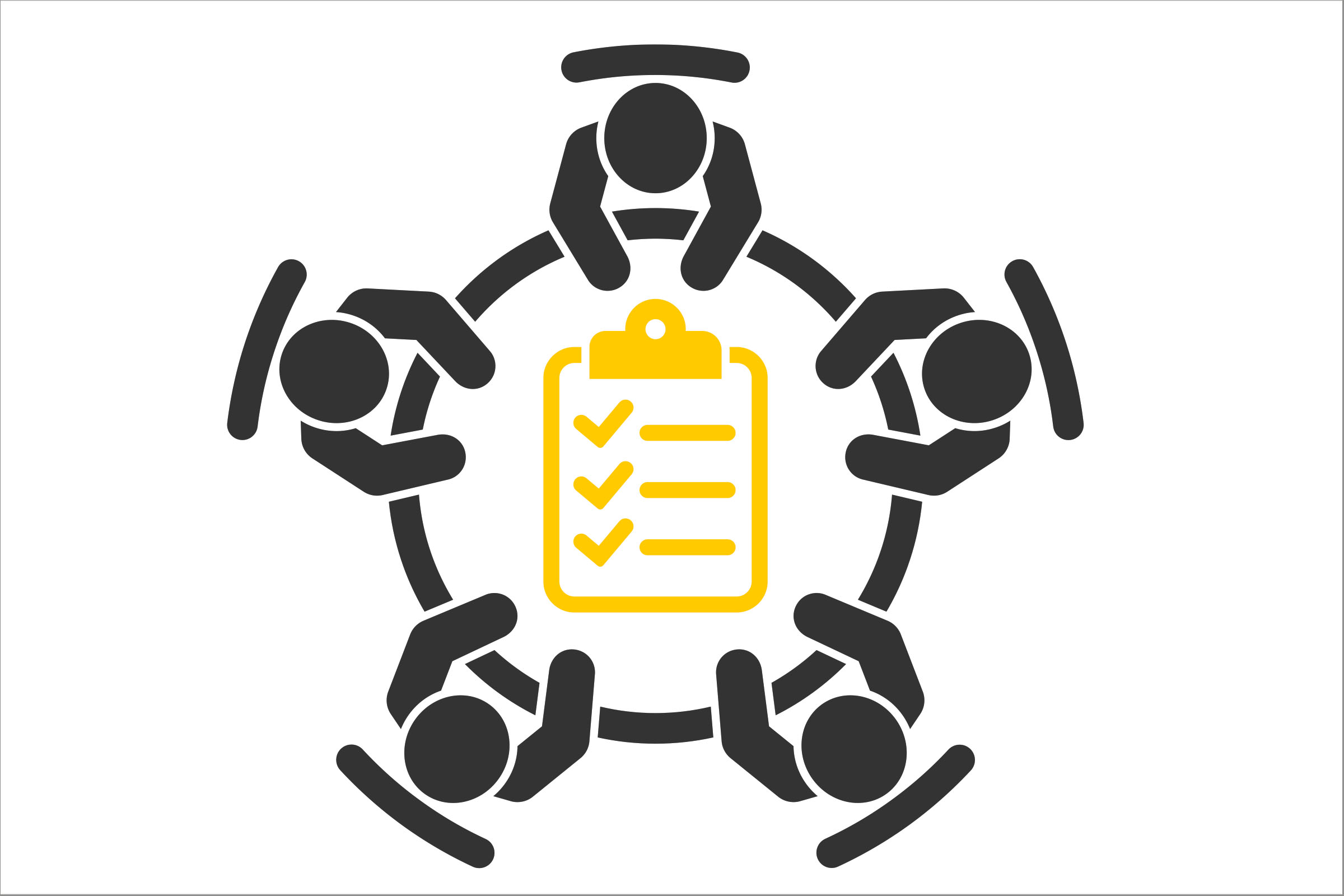 Bonhommes autour d'une table avec une checklist